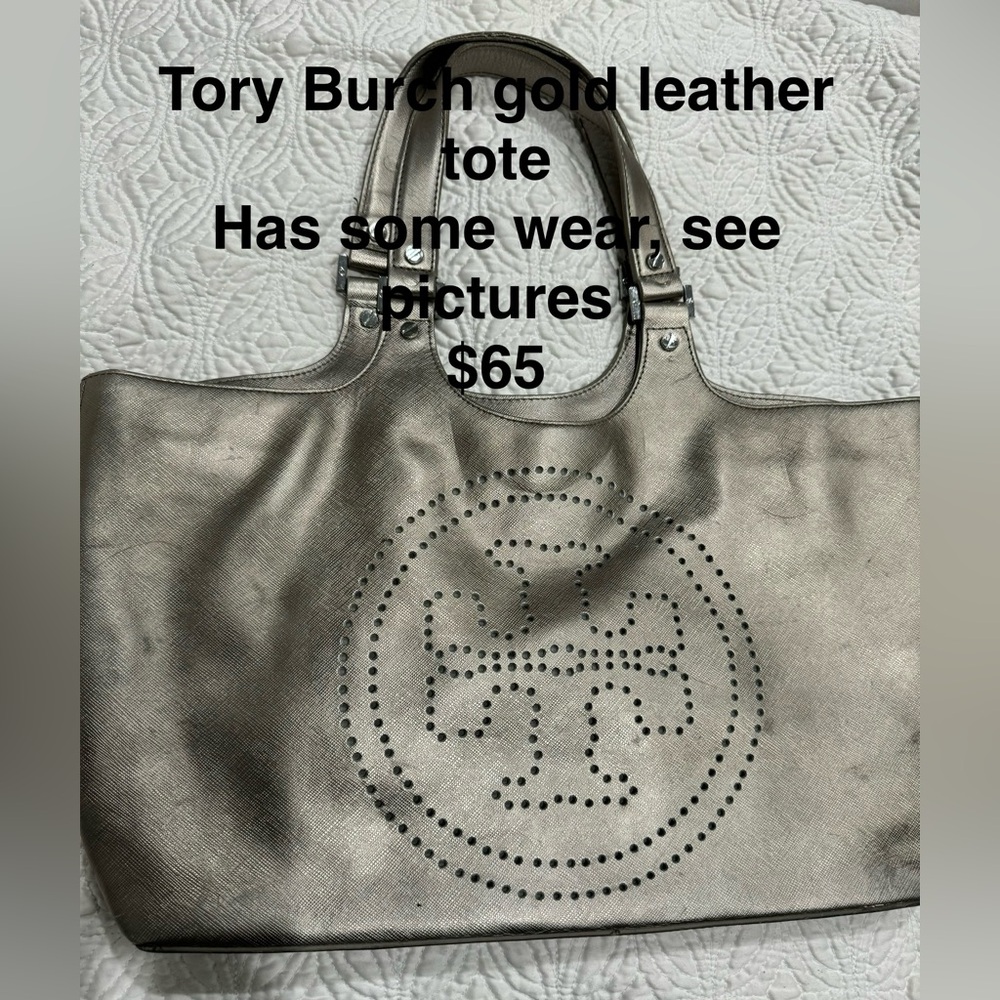 Tory Burch Gold Tote Bag with Iconic Logo